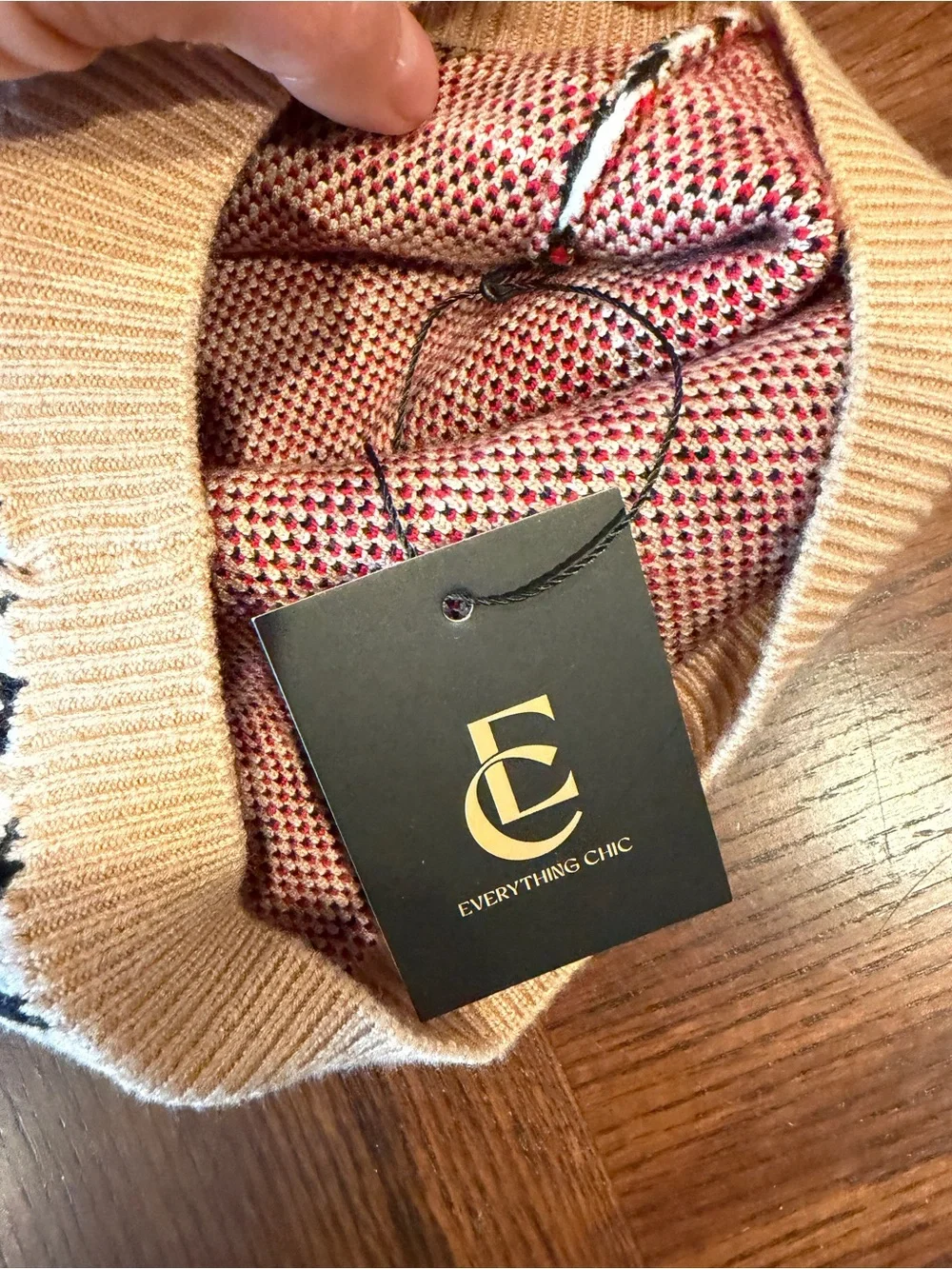 Burberry Style Plaid Knit Top in Beige and Black Dog Sweater